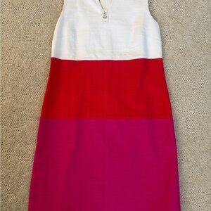 Talbots Red, Pink, and White Color Block Women’s Textured Dress Sz 6P